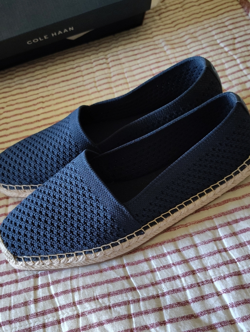 Cole Haan Navy Knit Espadrille Flats with Jute Trim - Picture 2 of 5
